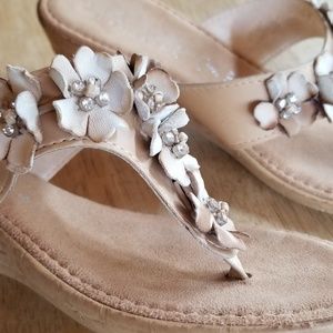 Italian made Leather Wedge Sandals floral design